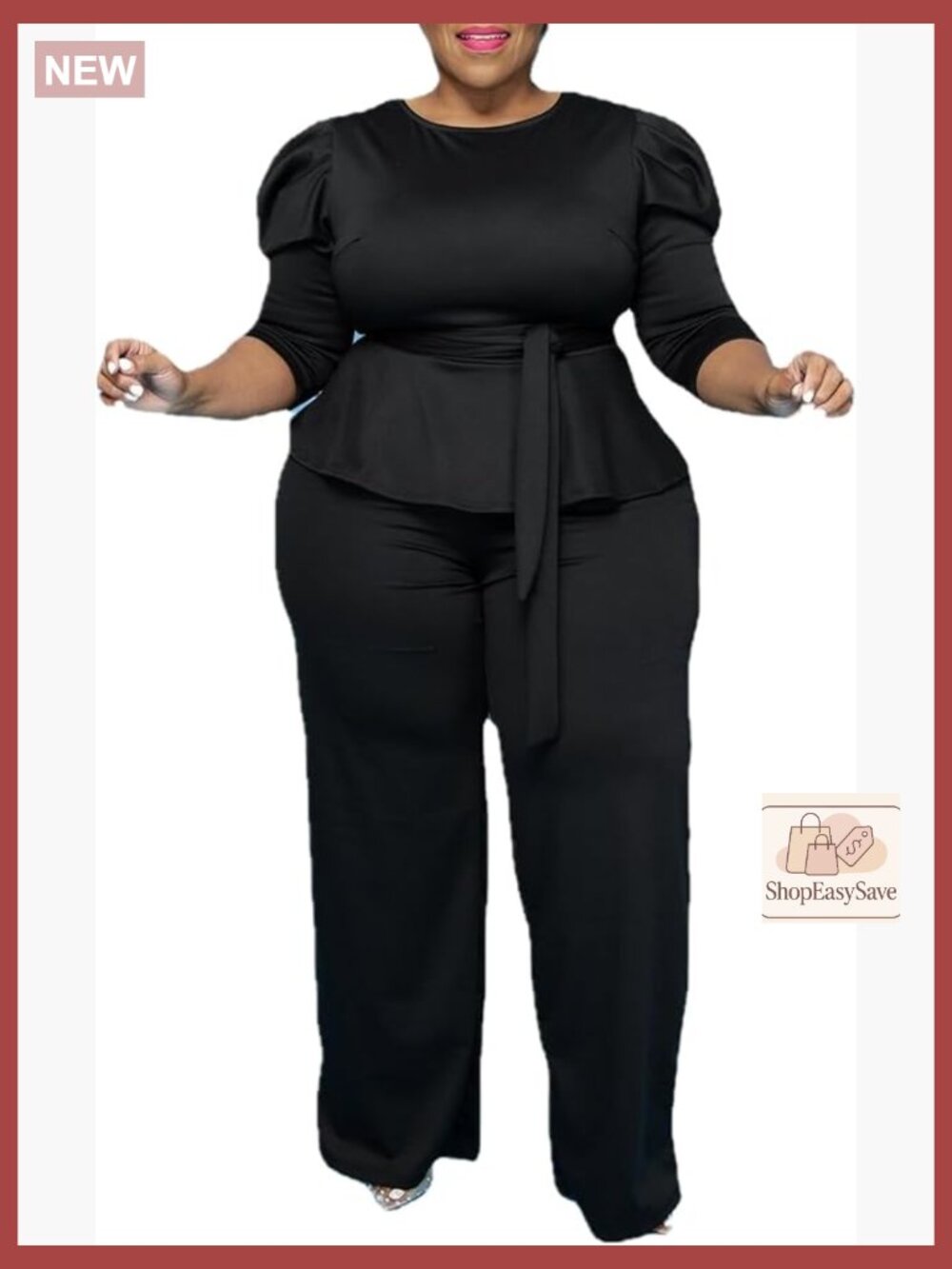 Plus Size 2 Piece Wide Leg Pants Set Casual Long Sleeve Shirt Sets Sexy Belt